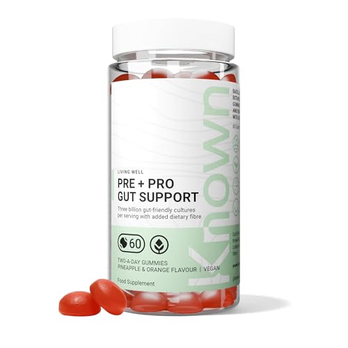 Known Tasty Pre+Pro Gut Support Gummies â€“ 3 Billion CFU Bacillus Coagulans & â€“ Natural Pineapple & Orange Flavour â€“ 60 Vegan Gummies, 1 Month Supply